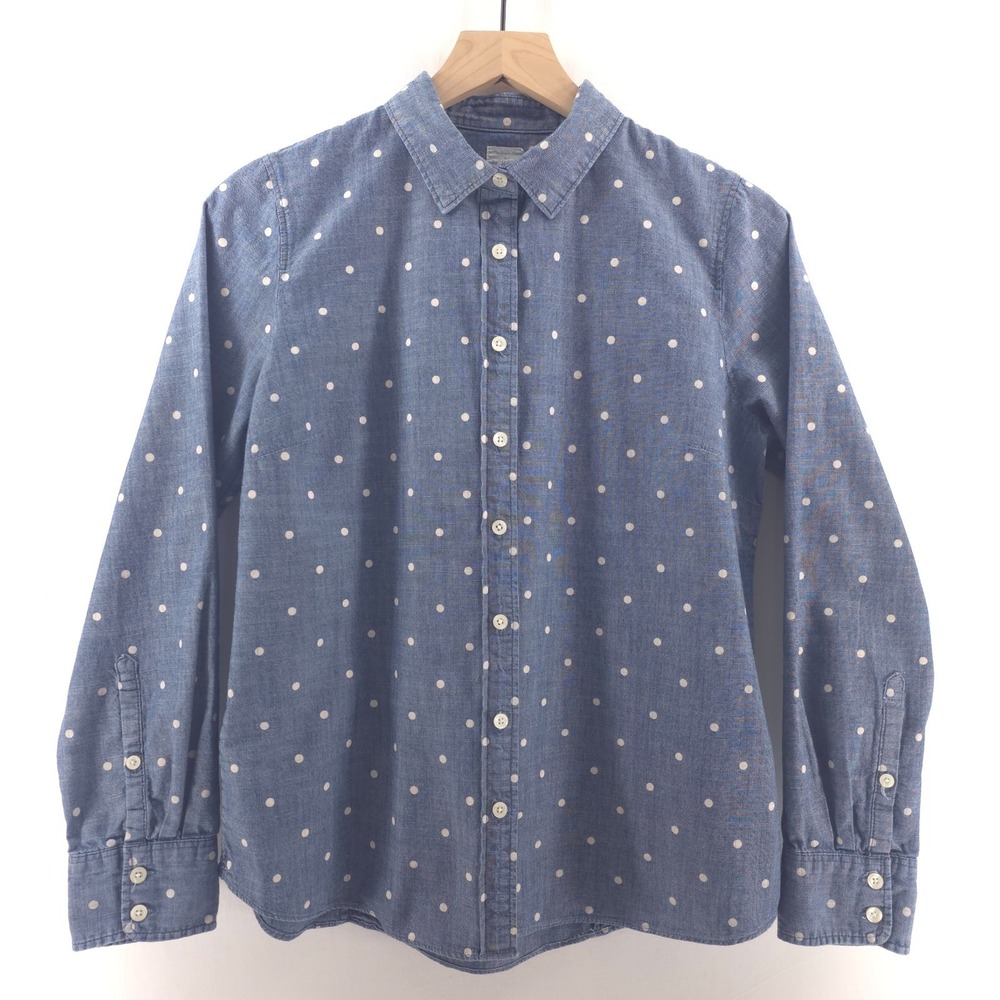 J.Crew Women Button Down Shirt The Perfect Shirt M Blue Polka Dot Chambray‎